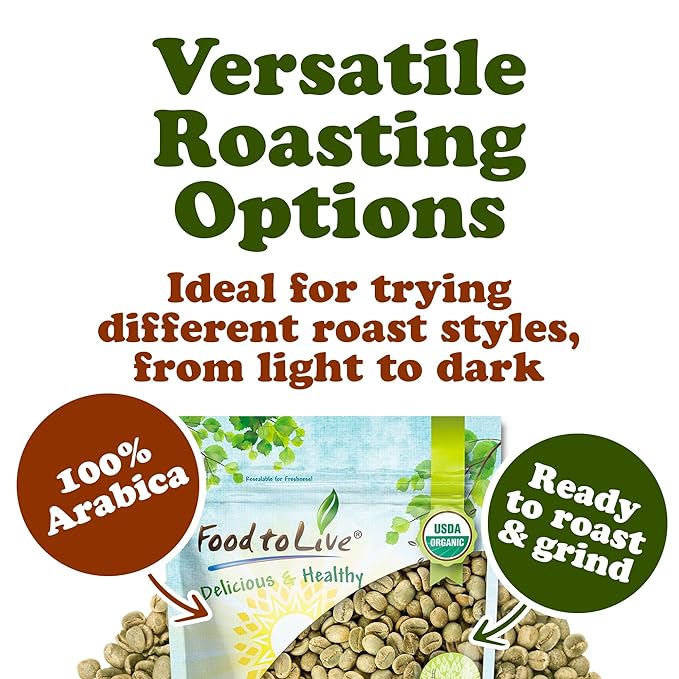 Food to Live Organic Colombian Huila Arabica Green Coffee Beans, 10 Pounds – Whole, Unroasted, Washed Bean. Single Origin. Fresh Crop. No-GMO, Vegan, Bulk