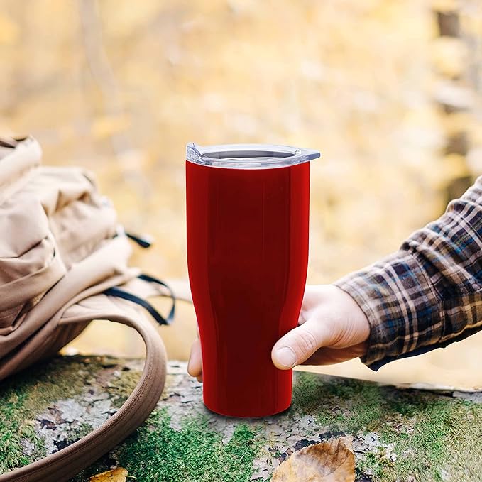 DISCOUNT PROMOS Stainless Steel Grip Travel Mugs 27 oz. Set of 10, Bulk Pack - Perfect for Coffee, Soda, Other Hot & Cold Beverages - Red