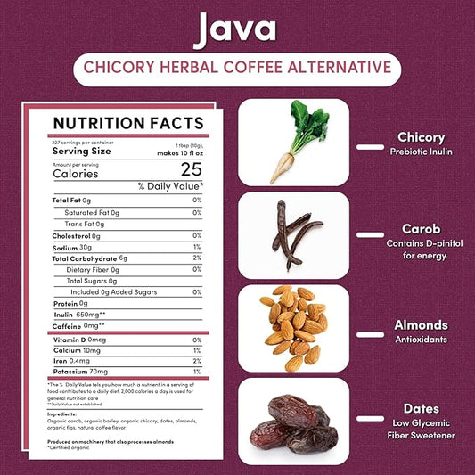 Teeccino Java Chicory Coffee Alternative, 5 Lb Bag - Ground Herbal Coffee That’s Prebiotic, Caffeine Free & Acid Free, Medium Roast