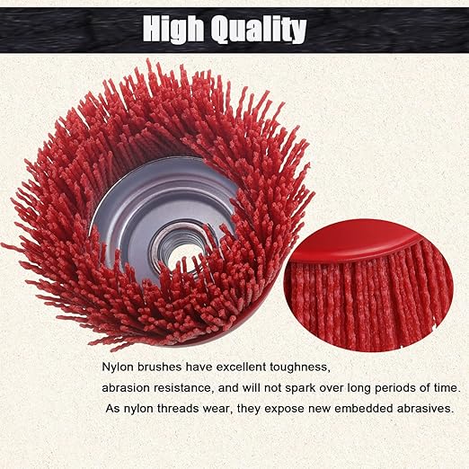 4 Inch Abrasive Filament Nylon Cup Brush for Angle Grinder, 5/8" 11 Thread Corrosion, Paint, for Surface Pre-Treatment of Various Metals (5 Pack)