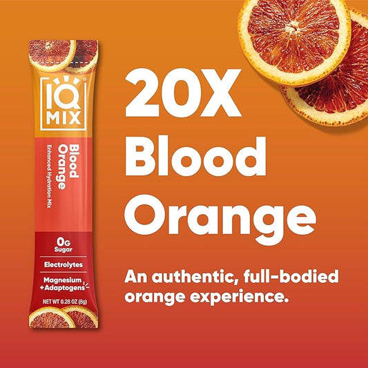 IQMIX Hydration Electrolyte Powder – 4-in-1 Formula for Hydration, Mental Clarity, Mood and Recovery – Sugar-Free Drink Mix, Keto, Magnesium L-Threonate, Lion’s Mane – 20 Count Blood Orange