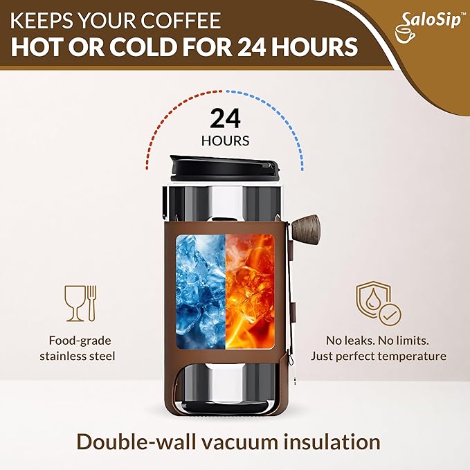 4‑in‑1 Portable 100% Manual Pour Over Coffee Maker Kit with Built‑In Grinder for Travel & Camping, No Batteries, No Cables, No Pods, Stainless Steel Components