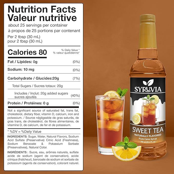 Syruvia Sweet Tea Flavored Syrup for Drinks, Cocktails, Lemonades, Iced Teas and Desserts – 25.4 fl oz, With Pump