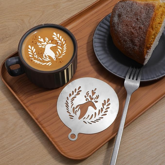 4 Pcs Coffee Stencils Latte Art, Latte Art Stencils Stainless Steel Construction, Coffee Stencil Short Handle Design for Professional Home Cafe and Baking Decoration Use