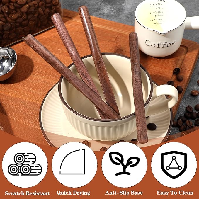 4Pcs Black Walnut Wood Coffee Stirrers, 6″ Round head Coffee Stir Sticks, Individually Wrapped Wooden Stir Sticks, Eco-Friendly Wood Stick for Drinks, Tea, Great for peanut butter etc.