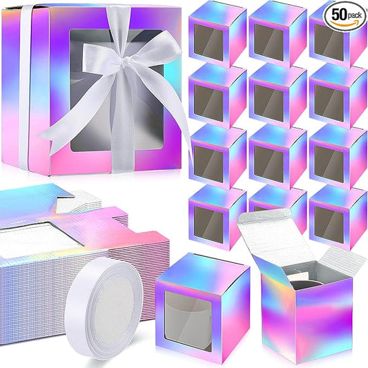 Ctosree 50 Pcs Mug Boxes for Gifts Sublimation Mug Box with Clear Window for Coffee Cup Packaging Shipping Exhibition for 11oz, 12oz, 15oz Blank Gift Christmas Wrapping Craft(Laser)