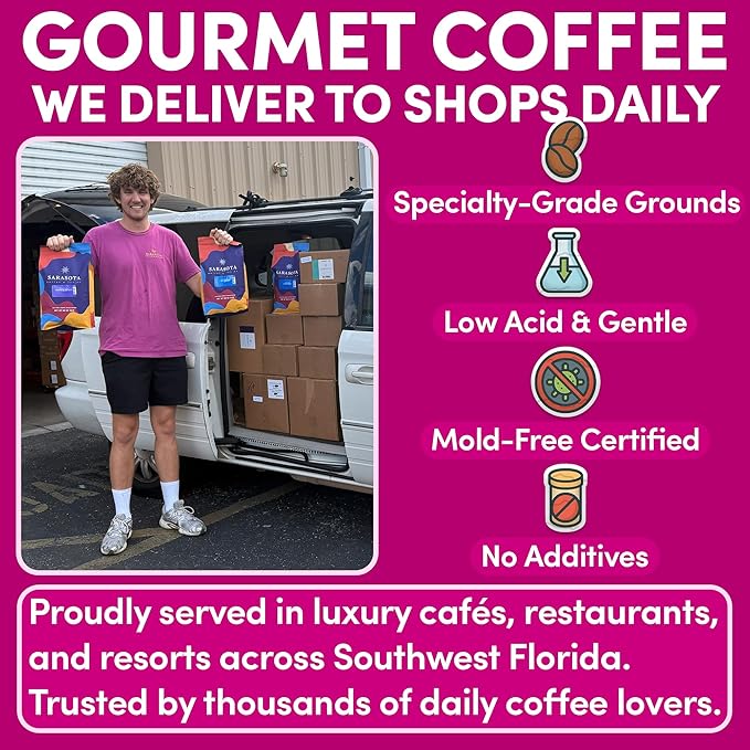 Sarasota Coffee Ground Jamaican Me Crazy | Medium Roast Gourmet Flavored Coffee Grounds | Low Acid, Mold Free, Specialty Grade Flavored Bulk Ground | 5lb (80 oz)