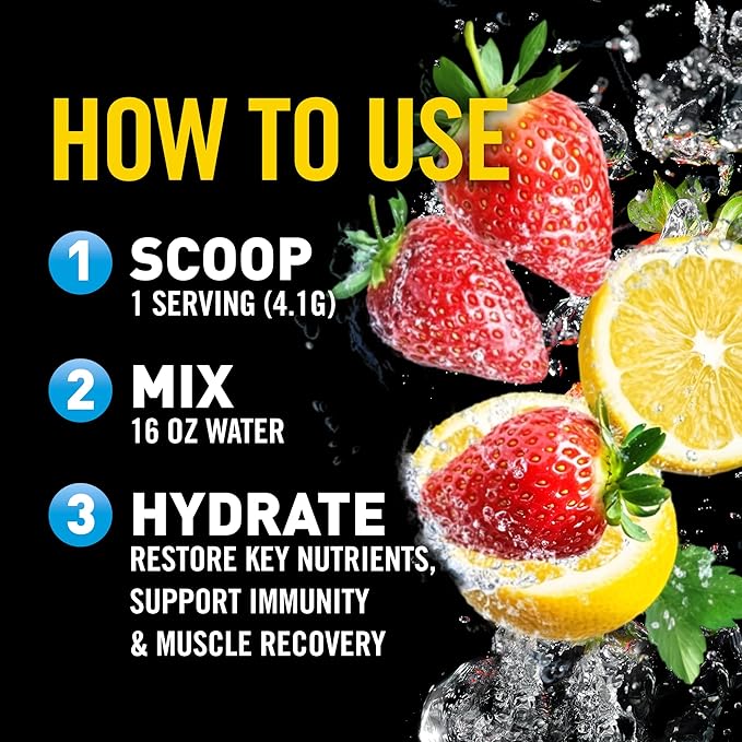 Body Fortress Electrolyte Powder Strawberry Lemonade - Rapid Hydration Drink Mix with 6 Essential Electrolytes & 3 B Vitamins - Sugar Free, Keto Friendly, No Color Added, Clear Hydration - 30 Servings