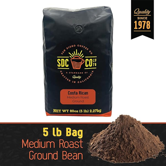San Diego Coffee Costa Rican, Medium Roast, Ground Coffee, 5-Pound Bag Café molido tostado