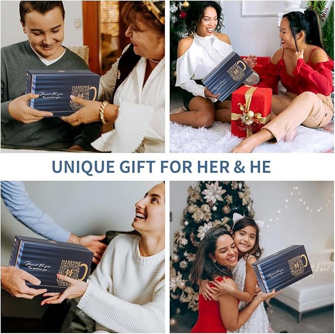 HASENSE Ceramic Coffee Mug Set, 20 Oz Tea Cups for Women and Men, Premium Large Latte Mugs with Handle, Gift Cup with Coaster & Gold Spoon for Couples, Blue & Purple