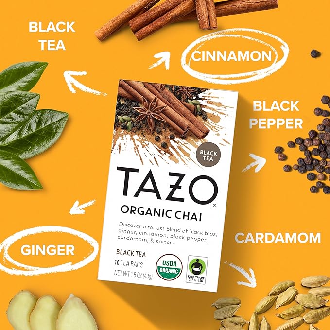 TAZO Tea Bags, Regenerative Organic: Chai Black Tea, Awake English Breakfast Black Tea, & Earl Grey Tea 16 CT (1ea) (Variety Pack)