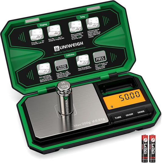 Digital Pocket Scale Precision 200g/0.01g, Digital Scale Grams Ounces, Mini Jewelry Scale, Coins Scale with 50g Cal Weights for Gold/Silver/Gems/Food,(Battery Included)-Green