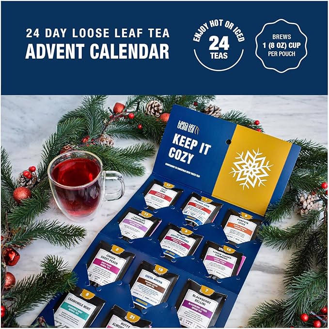 Tiesta Tea 2025 Advent Calendar, 24 Unique Loose Leaf Blends, Limited Edition Holiday Tea Gift Set, Perfect Variety Pack for Tea Enthusiasts