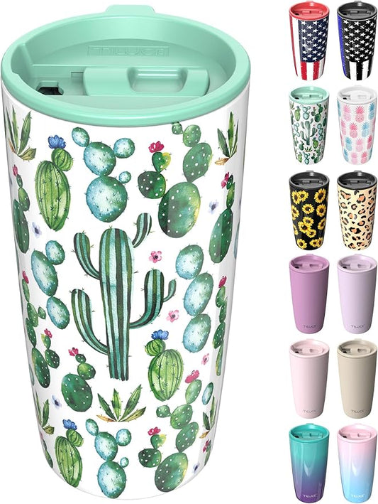 TILUCK 20 oz Tumbler with Lid, Vacuum Insulated Stainless Steel Coffee Mug, Double-Walled Travel Tumbler for Hot and Cold Drinks(Cactus, 20oz)
