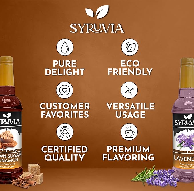 Syruvia Coffee Syrup Variety Pack - Brown Sugar Cinnamon & Lavender- Gluten-Free, Kosher, 25.4 fl oz Bottles - Enhance Your Coffee Experience with Premium Flavoring Syrups