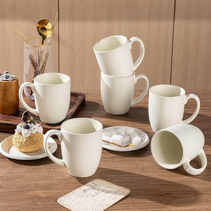 AmorArc 16oz Coffee Mugs Set of 6, Large Ceramic Coffee Mugs for Man, Woman, Dad, Mom, Modern Coffee Mugs with Handle for Tea/Latte/Cappuccino/Cocoa. Dishwasher&Microwave Safe, Light Beige