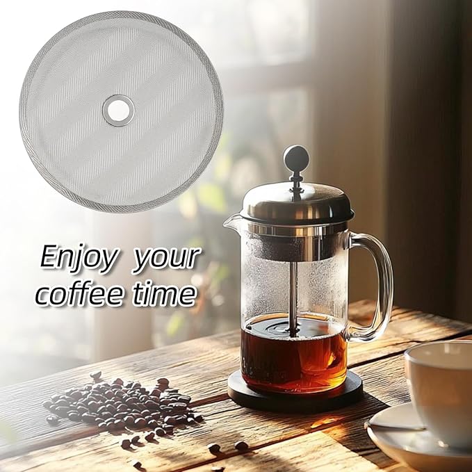 6 Pack French Press Replacement Filter Screens - 4 Inch Stainless Steel Mesh with Metal Center Ring for 34 Oz, 1000ml, 8 Cup French Press Coffee and Tea Makers