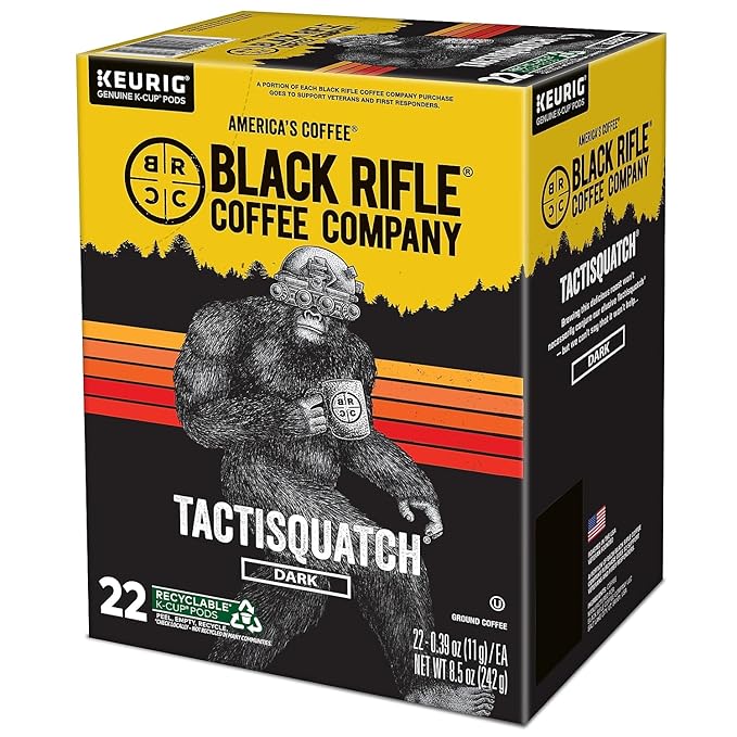Black Rifle Coffee Company Tactisquatch Rounds – Dark Roast Coffee Pods, 22 Single-Serve Cups, Shelf-Stable Pods