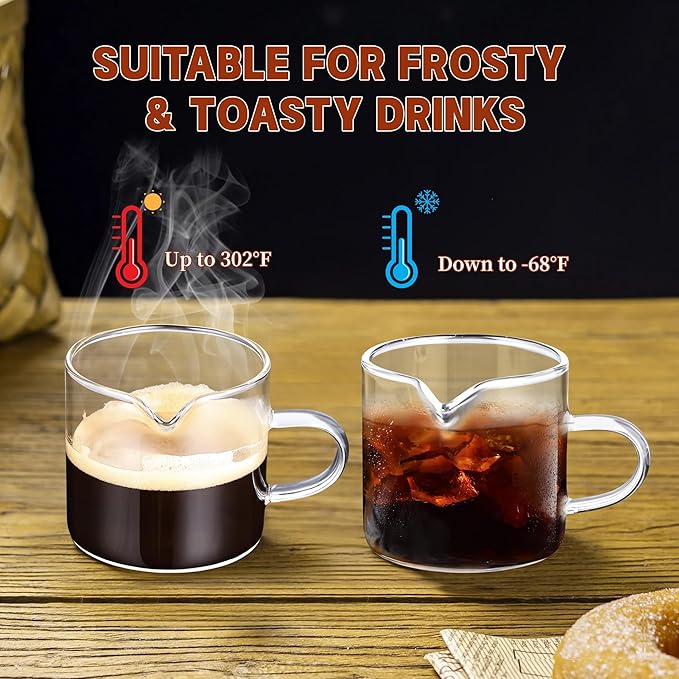 Espresso Cups, Glass Coffee Espresso Cups with Pour Spout, 4 oz, Clear, Set of 2 (Set of 4)