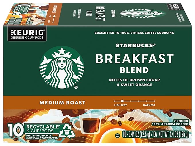 Starbucks Breakfast Blend Medium Roast Coffee K-Cup Pods, 40 Count (Pack of 4 Boxes)