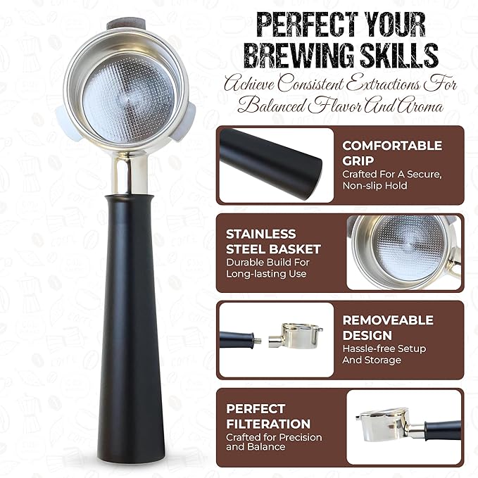 54mm Bottomless Naked Portafilter - Aluminum Alloy – Compatible with 54mm Breville Espresso Machines – Includes 18g Filter Basket & 53.35mm Puck Screen, 0.9mm 150μm