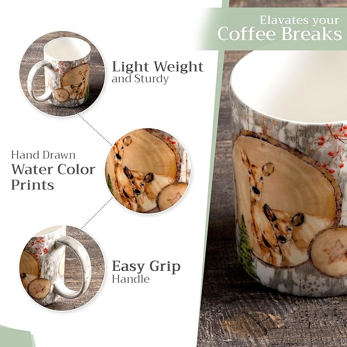 Maison d' Hermine Coffee Mug with Handles Fine Bone China Mugs Pack of One Tea Cups for Hot Beverages Cappuccino Latte Home Restaurant Office Perfect for Gift (Mountain Life - Winteralp, 12 Ounce)