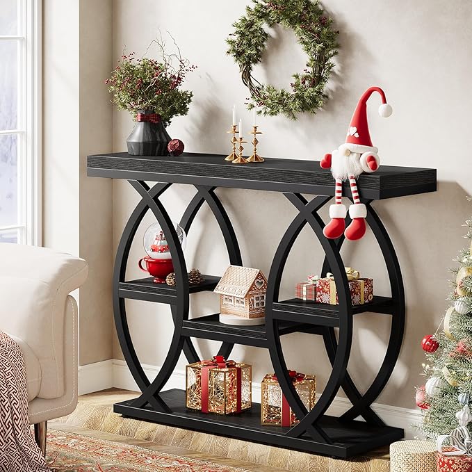 Tribesigns 39.4" Console Table, Industrial 4-Tier Sofa Table Entryway Table with Storage Shelves, Narrow Wood Accent Tables with Metal Frame for Small Spaces, Hallway, Foyer, Black