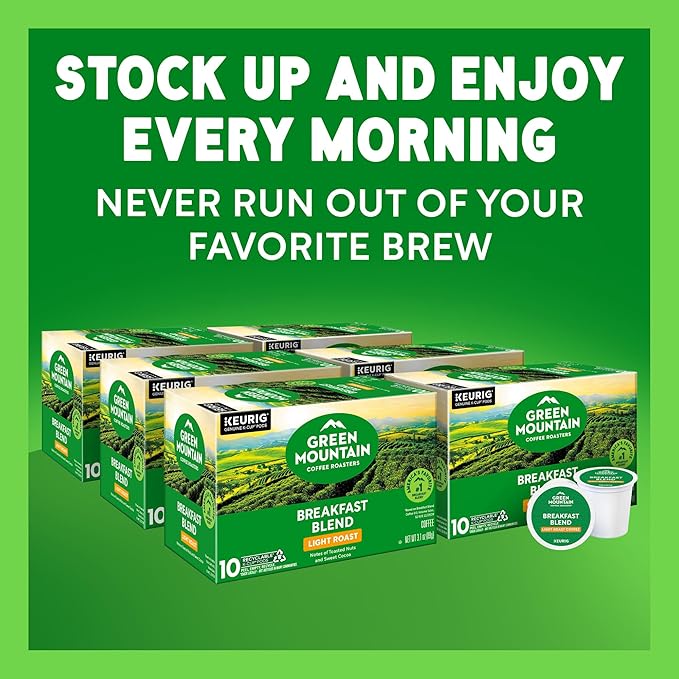 Green Mountain Coffee Roasters Breakfast Blend, Keurig Single Serve K-Cup Pods, Light Roast Coffee, 60 Count, (6 Packs of 10)
