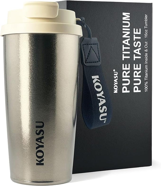 100% Titanium Body 16oz Travel Mug – Double-Wall Insulated Cup, Leak-Proof Lid, Lightweight, BPA-Free Metal Tumbler, Wide Mouth, Durable & Uncoated, Hot 6H/Cold 24H, for Camping or Commute (Lunar)