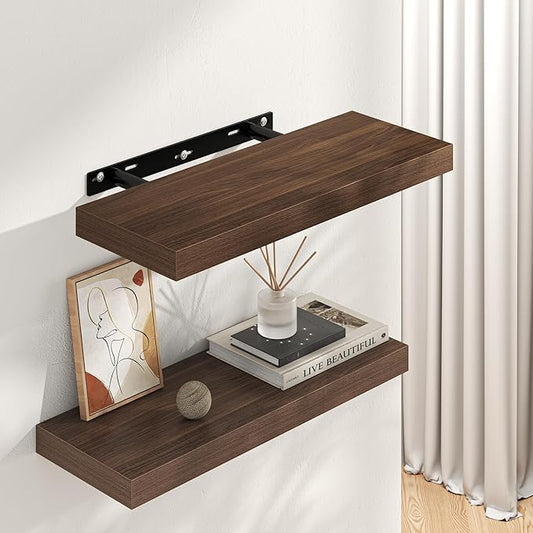 Floating Shelves for Wall, 36" W x 8" D x 1.5" H, Wooden Wall Mounted Display Shelves with Invisible Brackets for Living Room, Bedroom, Bathroom, Kitchen Decor and Storage, Set of 2, Walnut