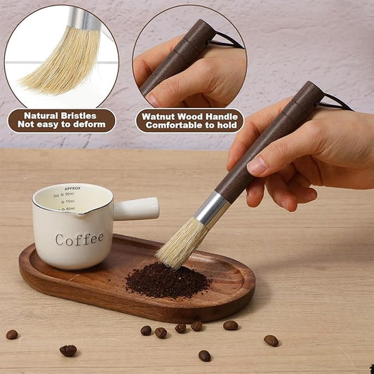 3Pcs Coffee Grinder Cleaning Brush Set, Espresso Machine Brush Cleaner Tools with Walnut Wood Handles & Natural Bristle for Barista & Home Kitchen Use, Coffee Grinder Brushes for Coffees Bar Accessory
