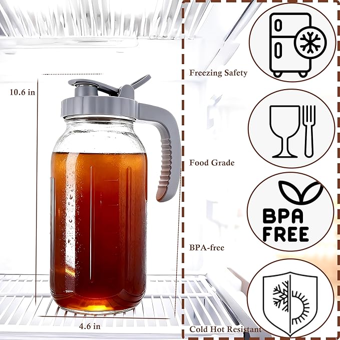64 OZ Cold Brew Coffee Maker 2 Quart Mason Jar Glass Iced Tea Pitcher With Stainless Steel Filter Half Gallon Pitcher With Spout Lid For Iced Coffee,Tea & Lemonade,Sun Tea Airtight & Leak-Proof 2 PACK