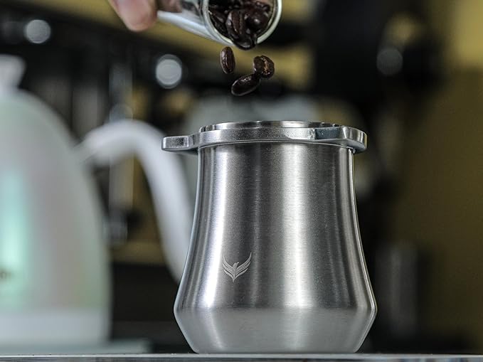 KNODOS 54mm Dosing Cup for Breville Espresso Machine and Grinders, Stainless Steel Coffee Bean Dosing Cup 54 mm With Grinder Activating Tab (Silver)
