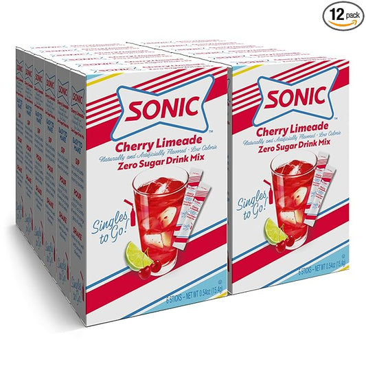 Sonic Singles To Go Powdered Drink Mix, Cherry Limeade, 6 Sticks Per Box, 12 Boxes (72 Sticks Total)