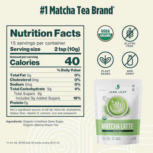 Jade Leaf Matcha Organic Premium Ceremonial Grade Matcha Green Tea Powder - Japanese - Culinary, Ingredient, Ceremonial Barista Teahouse, Latte, Collagen, 5.3 Ounce (Pack of 1), Matcha Latte