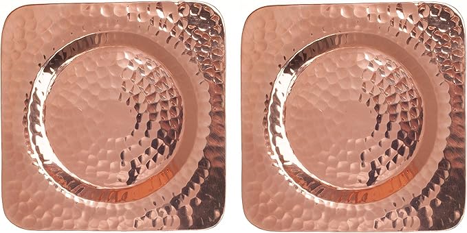 Sertodo Copper, Square Napa Cup Coaster, Hand Hammered 100% Pure Copper, 4.5 inch square, Set of 2
