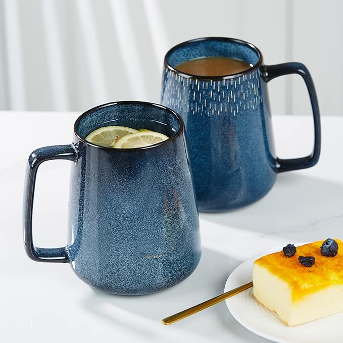 Large Ceramics Coffee Mugs, 24 OZ Large Handle Coffee Mugs, Extra Large Tea and Coffee Cup for Office and Home, Microwave and Dishwasher Safe (24 OZ Blue)