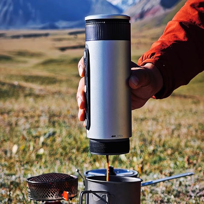 Bincoo Portable Electric Espresso Machine with Stand, Self-Heating, 20 Bar Car Coffee Maker Double Shot Travel Coffee Machine for Camping, Travel, RV, Hiking, Office, H1pro
