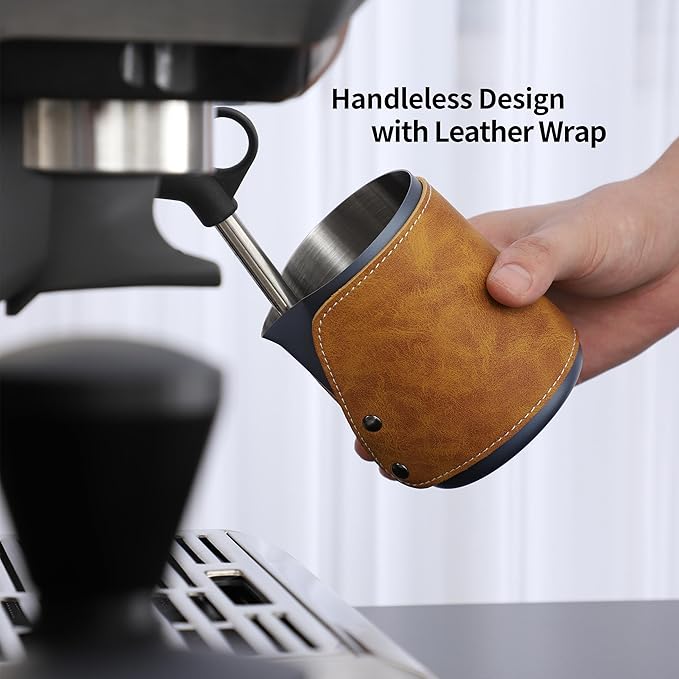 Handleless Milk Frothing Pitcher 450ml/15oz,304 Stainless steel Espresso Steaming Pitcher,milk frother cup,Milk Jug Cup,Latte Art(Blue)