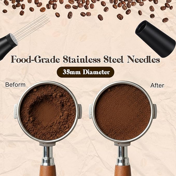 2 Pcs Coffee Stirrer Tool Wdt Espresso Distribution Tool 0.35mm 7 Needles Coffee Stirring Tamper Aluminum Alloy Espresso Machine Accessories with 14 304 Stainless Steel Needles for Barista Cafes Gift