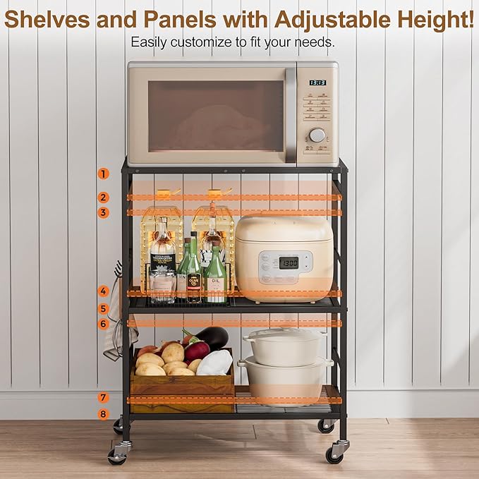 3-Tier Kitchen Cart with Adjustable Shelves - Microwave Storage Cart & Utility Rolling Organizer, Industrial Wheels for Small Spaces, 15.7"x23.6"x33.7" Kitchen Office Living Room Metal Rack