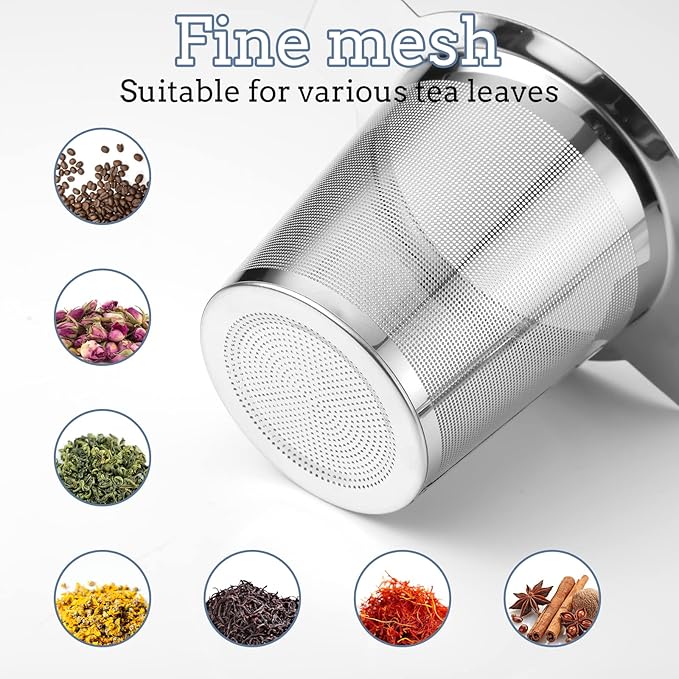 2 Pack Tea Strainers for Loose Tea Stainless Steel Fine Mesh Steeper & Infuser with Large Capacity Tea Diffuser Basket and Lid Fits for Cup