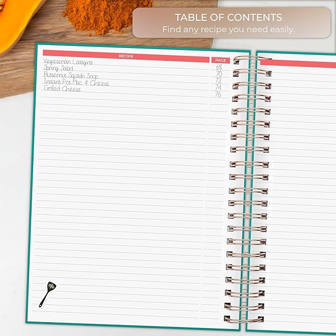 Clever Fox Recipe Book Spiral – Blank Family Cookbook – Empty Cooking Journal – Notebook Organizer to Write In Recipes – Large (Turquoise)