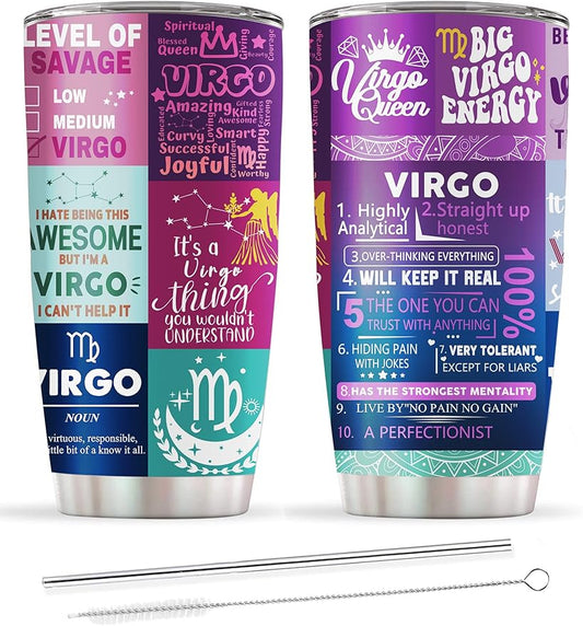 Virgo Gifts for Women,Virgo Zodiac Gifts, Astrology Gothic Witchy Constellation Insulated Tumbler Purple 20 OZ