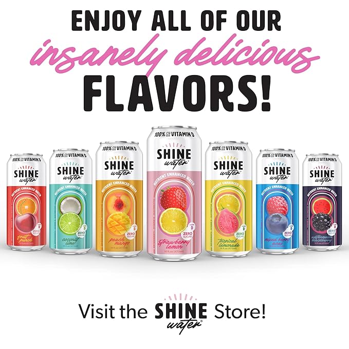 Shine Water Strawberry Lemon Vitamin D Electrolyte Drinks 12-Pack, Sugar Free Flavored Water with Magnesium, Zinc & Antioxidants, Low Calorie Hydration Beverage, Plant-Based Vitamin Water Zero Sugar