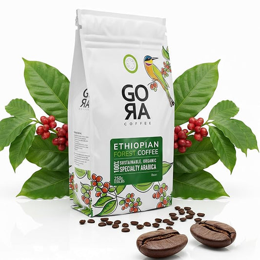 GO RA COFFEE – Ethiopian Roast Whole Bean – Organic Arabica from Ethiopia – Mycotoxin-Free, Single Origin African Beans – Roasted at Source – 250g (8.82 oz) – by Moyee Coffee