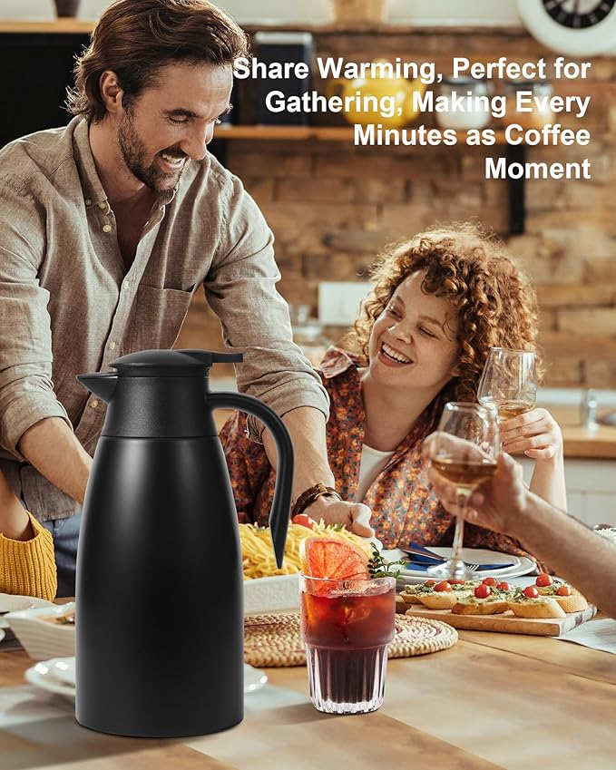 70Oz Thermal Coffee Carafe for keeping hot, Airpot Insulated Carafe Stainless Steel Thermal Pot for Coffee, (black+black)