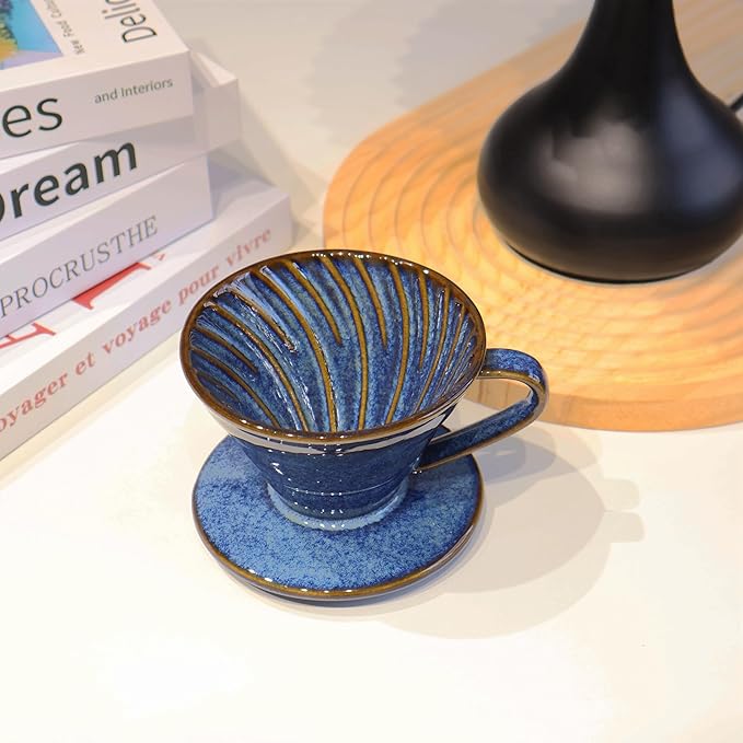 Ceramic Coffee Dripper includes 50 Filters 01 Pour Over Coffee Maker Porcelain V Hand Brewed Set Pottery Artisanal Drip Brew Barista Gift 1 Cup for Single People Travel Camping Office Home