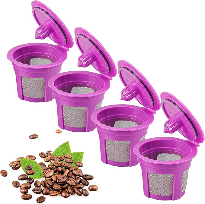Haetyly 4 Pack Reusable K Cups Coffee Filters, Compatible with Keurig Brewers 1.0 and 2.0Coffee Makers - Universal Kcup Filters