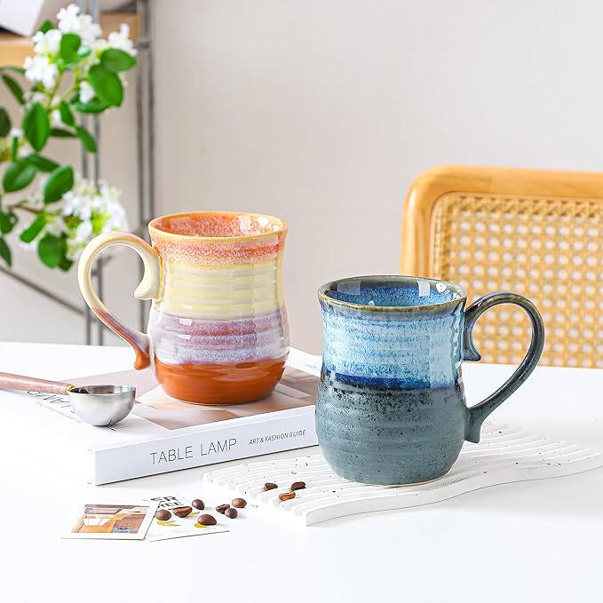 21 oz Large Ceramic Coffee Mugs, Handmade Cup with Large Handle, Big Tea and Coffee Cups for Office and Home, Microwave and Dishwasher Safe (Orange)